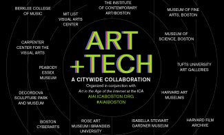 Graphic reading Art + Tech a City Collaboration and listing about a dozen Boston art organizations