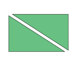 Icon of two green triangles that almost meet to form a rectangle. 