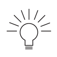 Light bulb icon with light rays.