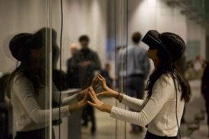 Visitor with VR headset on in Art in the Age of the Internet