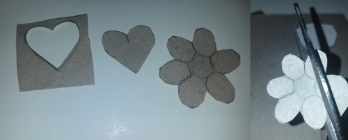 Hearts and flower shape cut-outs.