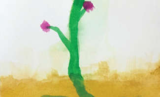 A watercolor painting of a budding flower.
