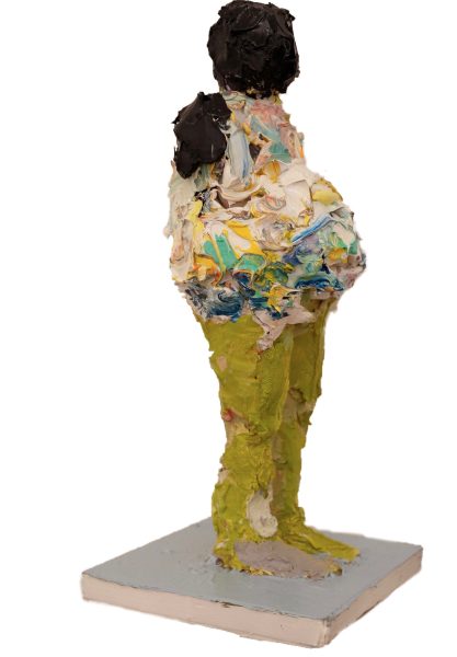A standing human figure by Lavaughan Jenkins made from thickly applied paint. 