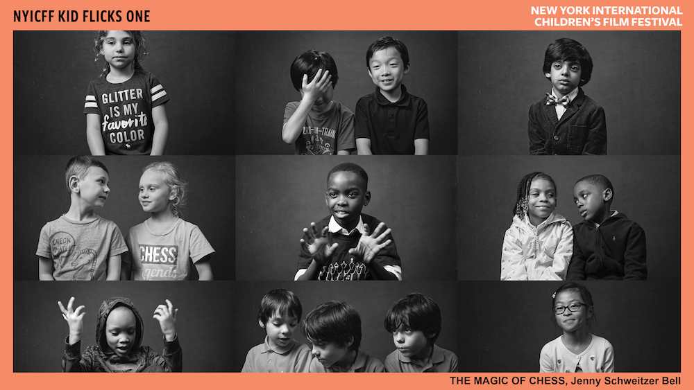 Black and white collage of children of diverse races. Some are alone, in groups of two, and groups of three. 