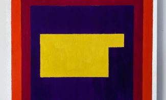 A yellow, rectangle-like shape is centered within a purple square, which is bordered by a burgundy square, within a red square.
