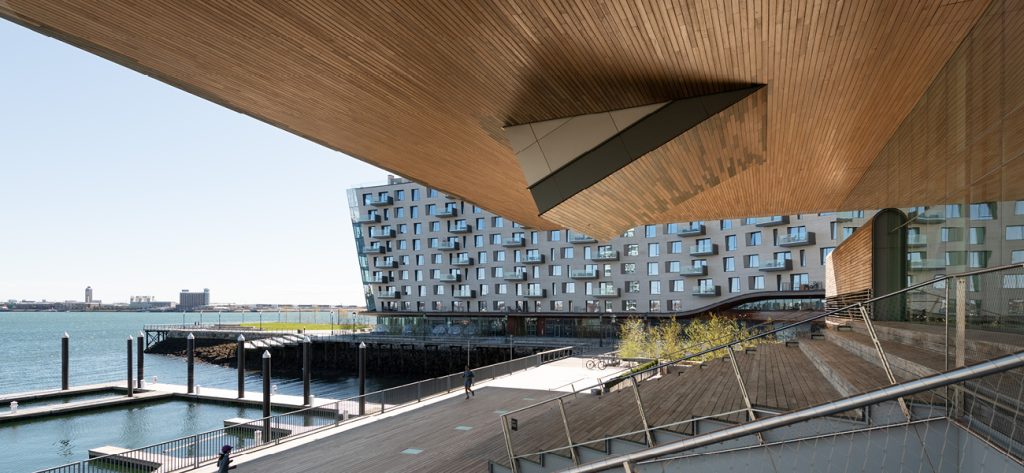 The ICA's cantilever extends over Boston Harbor.