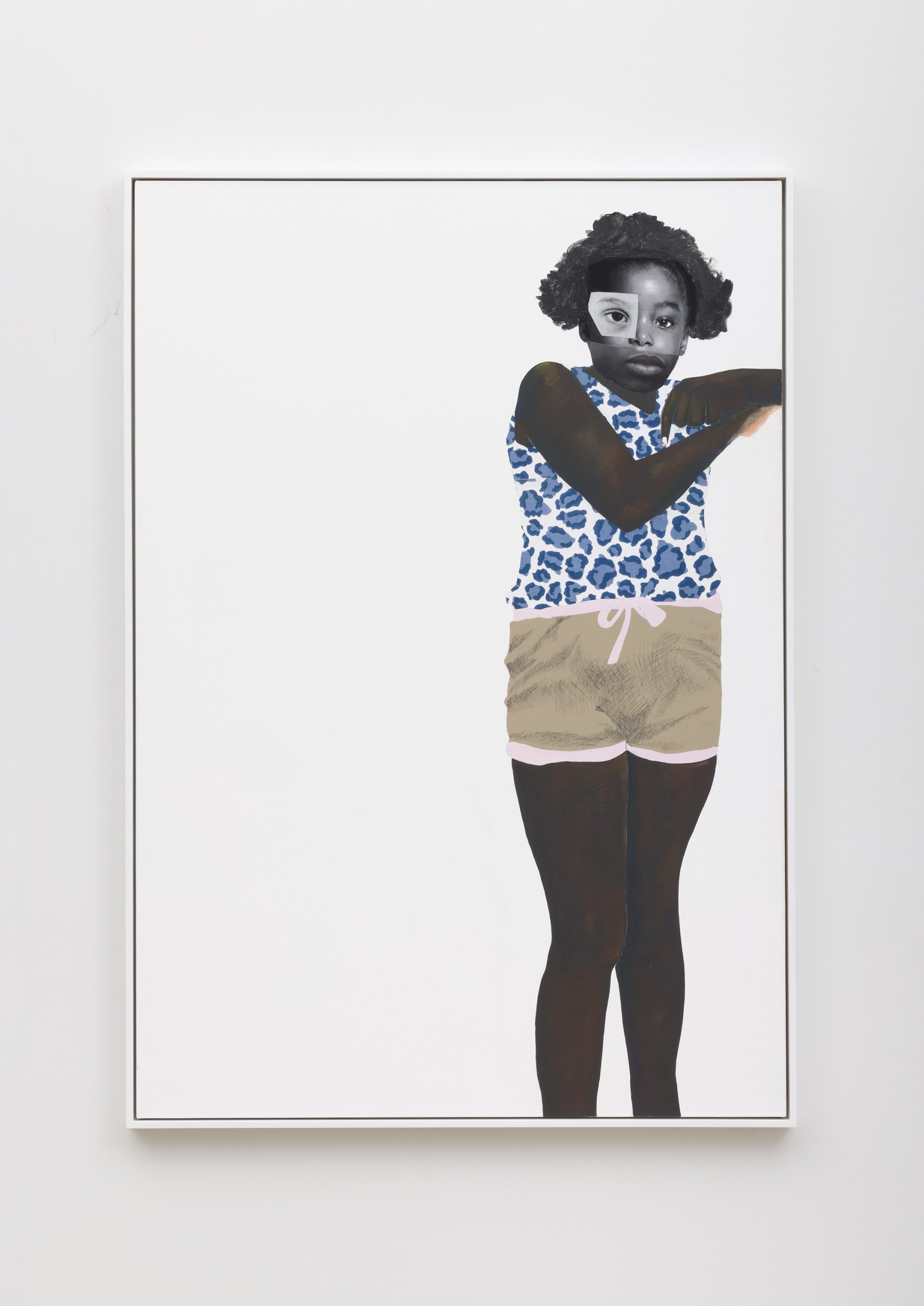 Painting with photocollage elements of a young Black girl standing in casual clothes