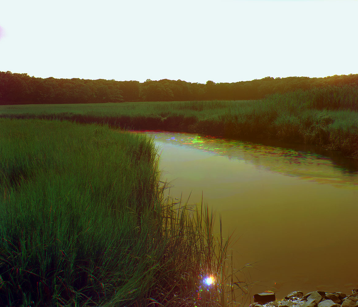 Photo of river landscape filtered through color layers
