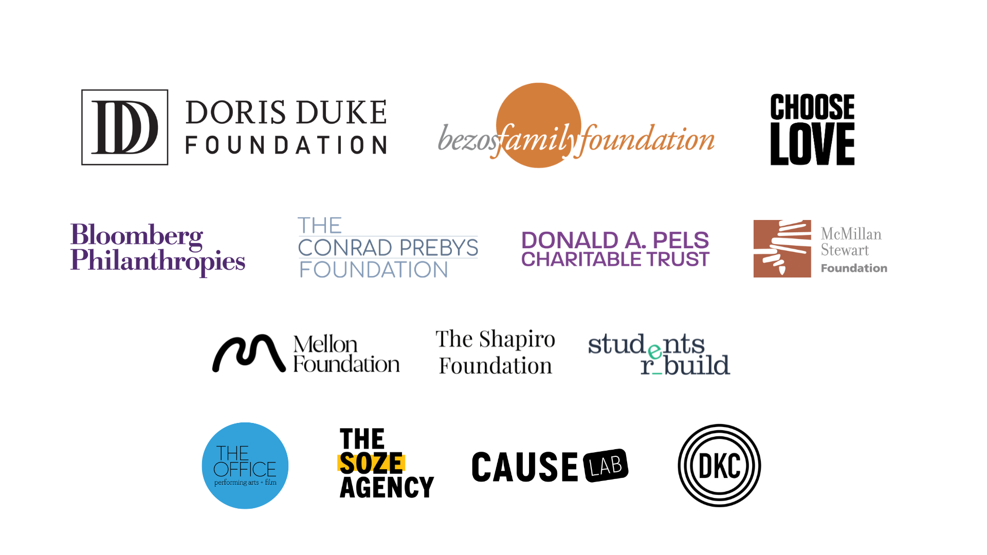 Many logos for foundations and organizations