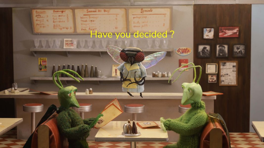 Three bugs in a diner.