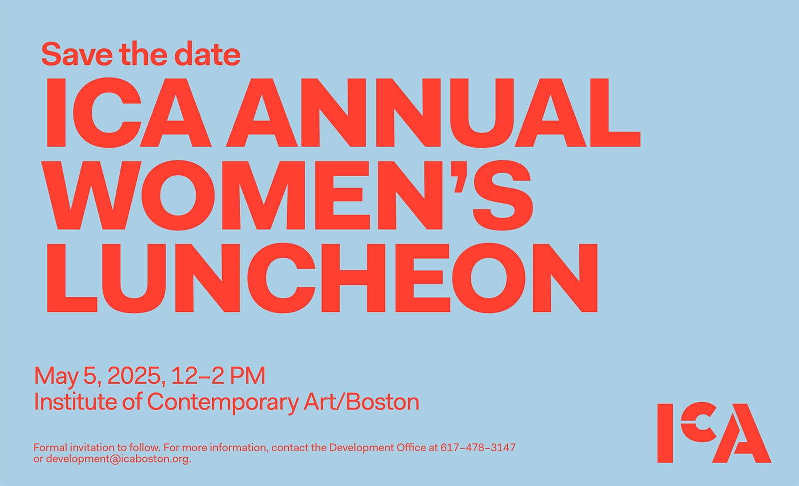 Banner for ICA Womens Luncheon on May 5, 2025, from 12–2 PM at the Institute of Contemporary Art, Boston